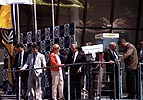 Jean-Marie Balestre, the former President of the FISA is up on the gantry, ready for the start of the 1994 Vingt Quatre Heures du Mans.  (It always surprised me that some enterprising member of the ACO didn't push him off!).