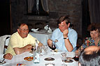 Ian, sitting between Monsieur and his wife, ponders whether he really ought to force down that last spoonful of his dessert!!