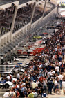 It's that view again, looking down into the pits from the top of the "Welcome Building".  The Toyota pits (with their red carpet out front) are easy to pick out.  