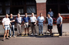 Outside the auberge on Saturday morning, most of the team line up for another photo (Jim, Alan, Pierre, Clive, Mark, Martin, Robert and Ian), with our friendly waiter in the background!