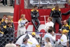 Warren Hughes started the #45 Embassy WF01 Zytek.  Here he chats before the start with co-driver Joey Foster, making his debut at Le Mans